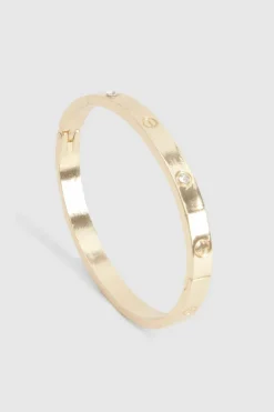Bracelets*boohoo Single Diamante Dotted Bangle gold
