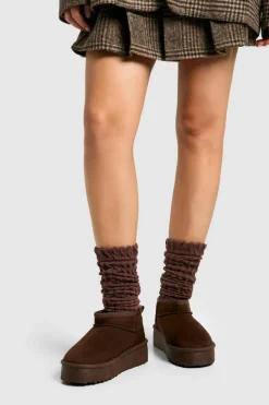 Tights & Socks|Tights & Socks*boohoo Single Knitted Slouchy Socks brown