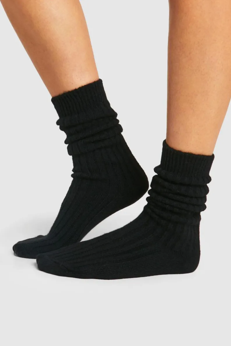 Tights & Socks|Tights & Socks*boohoo Single Soft Ribbed Slouchy Socks black