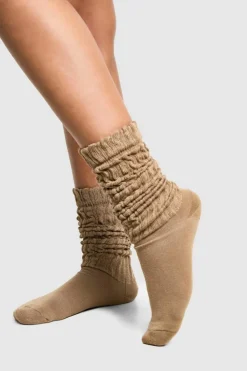 Tights & Socks|Tights & Socks*boohoo Single Soft Ribbed Slouchy Socks mocha