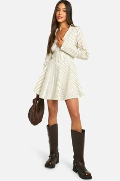 Shirt Dresses|Mini Dresses*boohoo Skater Corset Shirt Dress cream