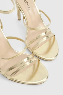 Heels*boohoo Skinny Strap Lace Up Stiletto Heels gold