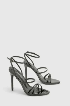 Heels*boohoo Skinny Strap Lace Up Stiletto Heels black
