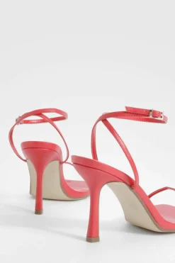 Heels*boohoo Skinny Strap Square Toe Barely There red
