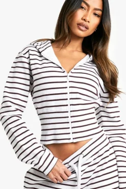 Sweatshirts|Hoodies & Sweatshirts*boohoo Skinny Stripe Deep Hem Zip Through Hoodie ash grey