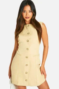 Skater Dresses*boohoo Slash Neck Mock Horn Mini Dress butter