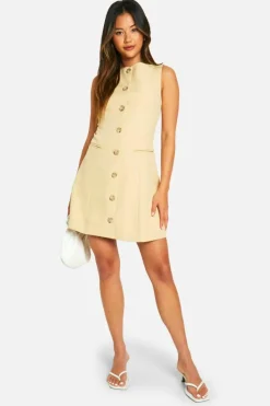 Skater Dresses*boohoo Slash Neck Mock Horn Mini Dress butter