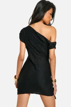 Bodycon Dresses*boohoo Slash Neck Textured Rib Mini Dress black