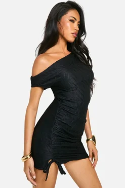 Bodycon Dresses*boohoo Slash Neck Textured Rib Mini Dress black