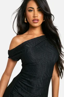 Bodycon Dresses*boohoo Slash Neck Textured Rib Mini Dress black