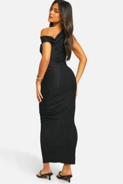 Bodycon Dresses*boohoo Slash Neck Textured Rib Midaxi Dress black