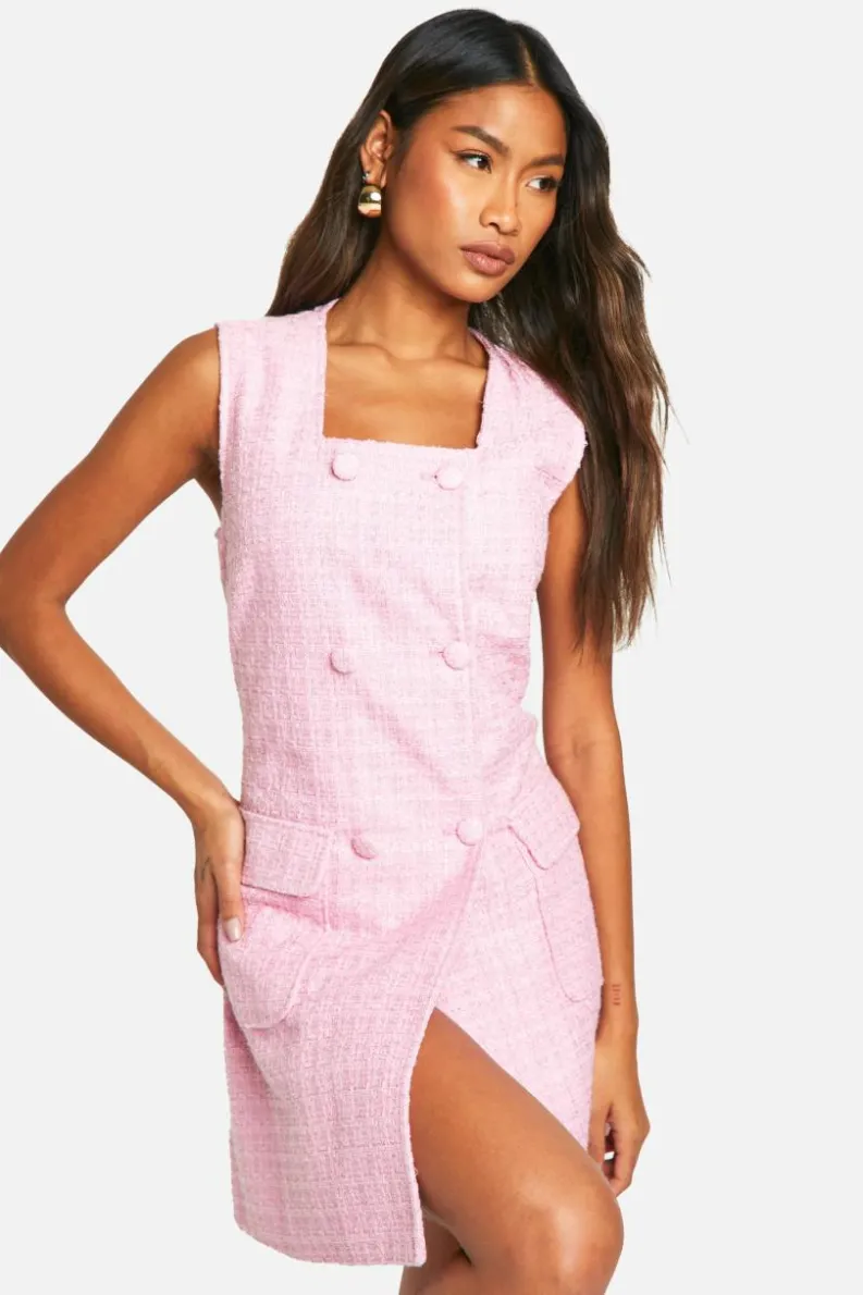 Blazer Dresses*boohoo Sleeveless Boucle Blazer Dress pink