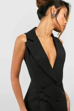 Blazer Dresses*boohoo Sleeveless Contour Fitted Blazer Dress black
