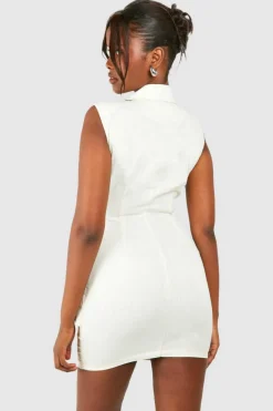 Blazer Dresses|Mini Dresses*boohoo Sleeveless Drape Detail Blazer Dress stone
