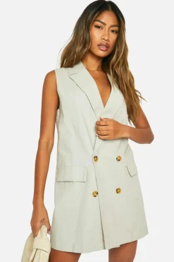Blazer Dresses*boohoo Sleeveless Linen Look Blazer Dress stone