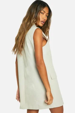 Blazer Dresses*boohoo Sleeveless Linen Look Blazer Dress stone