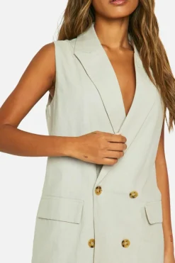 Blazer Dresses*boohoo Sleeveless Linen Look Blazer Dress stone