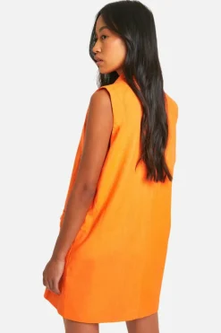 Blazer Dresses*boohoo Sleeveless Linen Look Blazer Dress orange