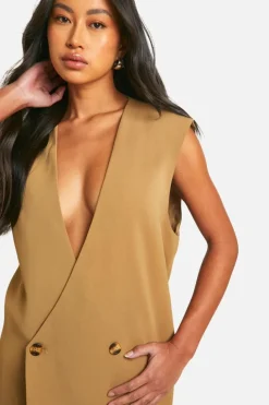 Blazer Dresses*boohoo Sleeveless Oversized Blazer Dress camel