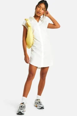 Shirt Dresses*boohoo Sleeveless Poplin Shoulder Pad Dress white