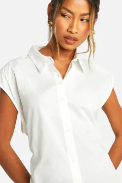 Shirt Dresses*boohoo Sleeveless Poplin Shoulder Pad Dress white