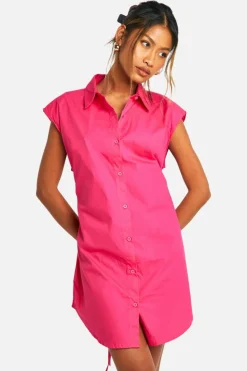 Shirt Dresses*boohoo Sleeveless Poplin Shoulder Pad Dress hot pink