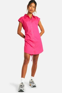 Shirt Dresses*boohoo Sleeveless Poplin Shoulder Pad Dress hot pink