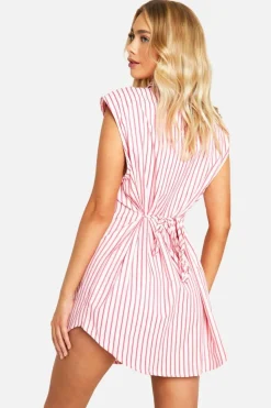 Shirt Dresses*boohoo Sleeveless Stripe Shoulder Pad Dress pink