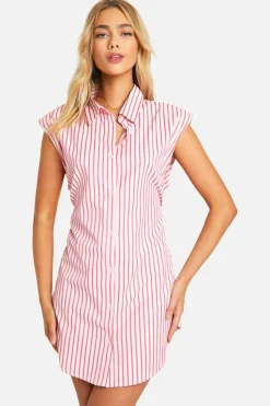Shirt Dresses*boohoo Sleeveless Stripe Shoulder Pad Dress pink