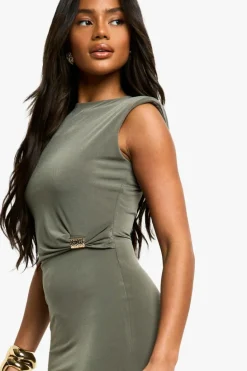 Maxi Dresses*boohoo Sleeveless Trim Detail Shoulder Pad Maxi Dress olive