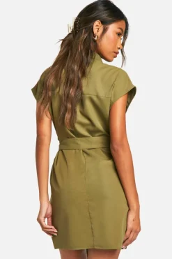 Shirt Dresses*boohoo Sleeveless Utility Shirt Dress khaki