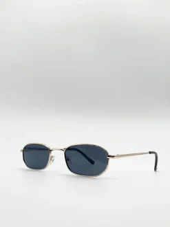Sunglasses*SVNX Slim Metal Frame Rectangle Sunglasses Gold