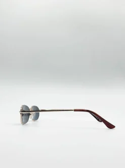 Sunglasses*SVNX Slim Metal Frame Rectangle Sunglasses Gold