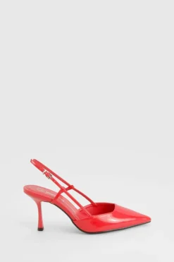 Heels*boohoo Slingback Box Pu Pointed Court Shoes red