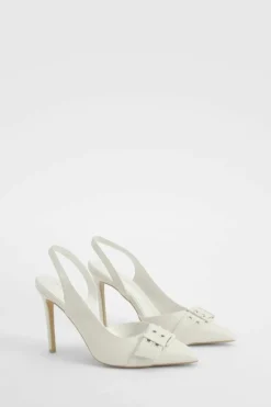 Heels*boohoo Slingback Buckle Detail Court Shoes cream