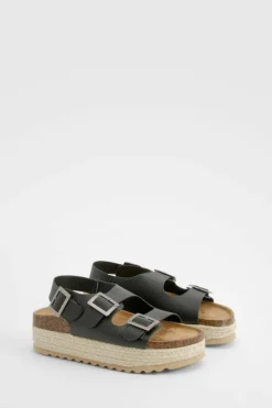 Sandals*boohoo Slingback Double Buckle Flatform Sandals black