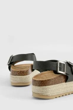 Sandals*boohoo Slingback Double Buckle Flatform Sandals black