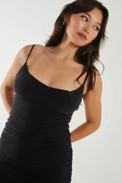Midi Dresses*Pink Vanilla Slinky Cowl Neck Midi Dress Black