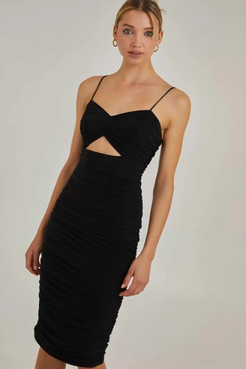 Midi Dresses*Pink Vanilla Slinky Midi Cut Out Dress Black