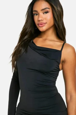 Bodycon Dresses*boohoo Slinky One Shoulder Mini Dress natural black