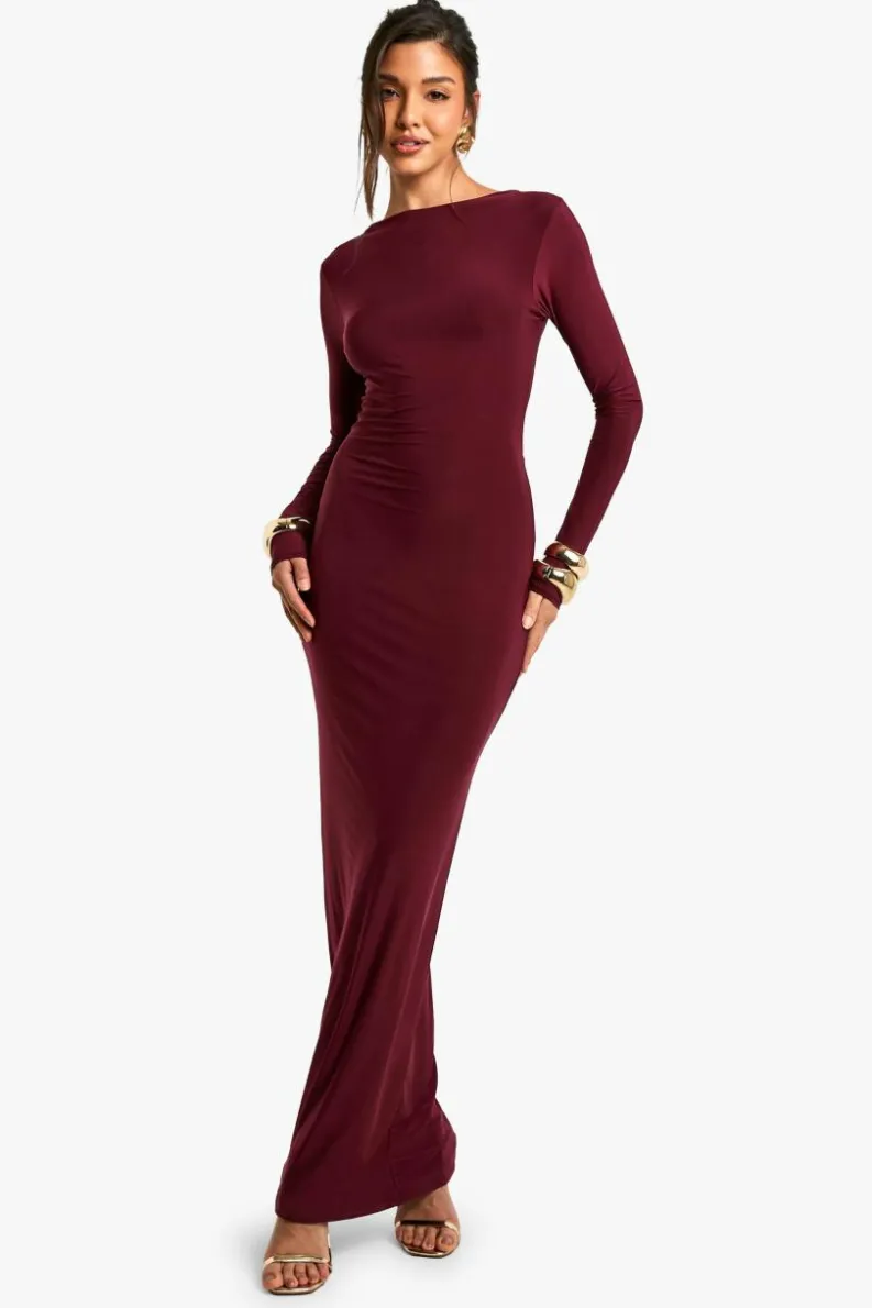 Maxi Dresses*boohoo Slinky Open Back Maxi Dress burgundy