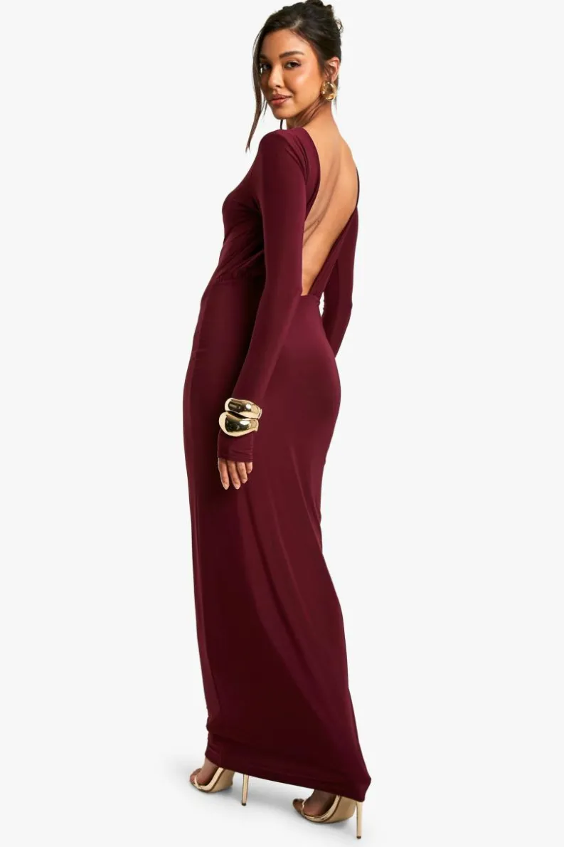 Maxi Dresses*boohoo Slinky Open Back Maxi Dress burgundy