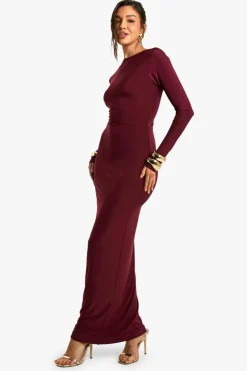Maxi Dresses*boohoo Slinky Open Back Maxi Dress burgundy
