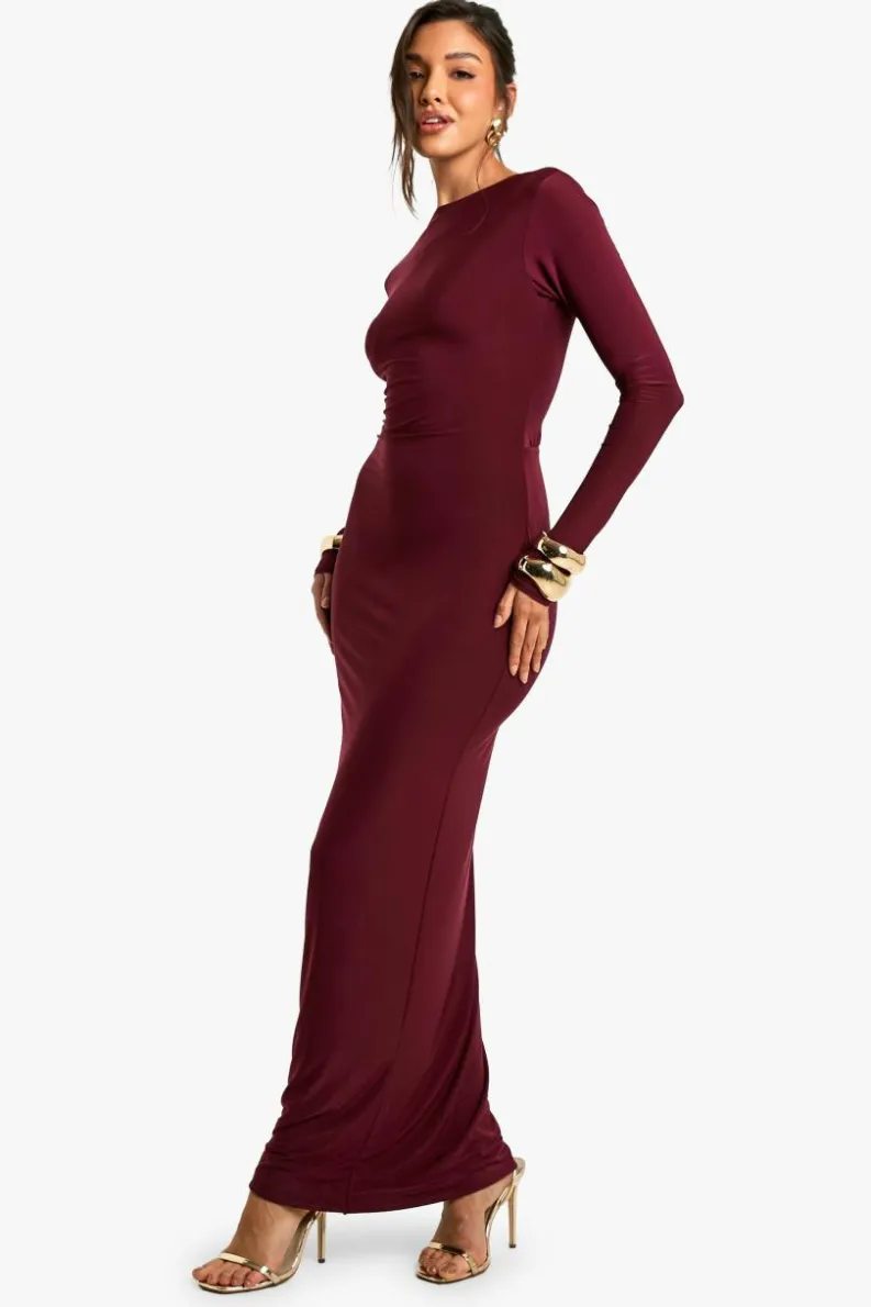 Maxi Dresses*boohoo Slinky Open Back Maxi Dress burgundy