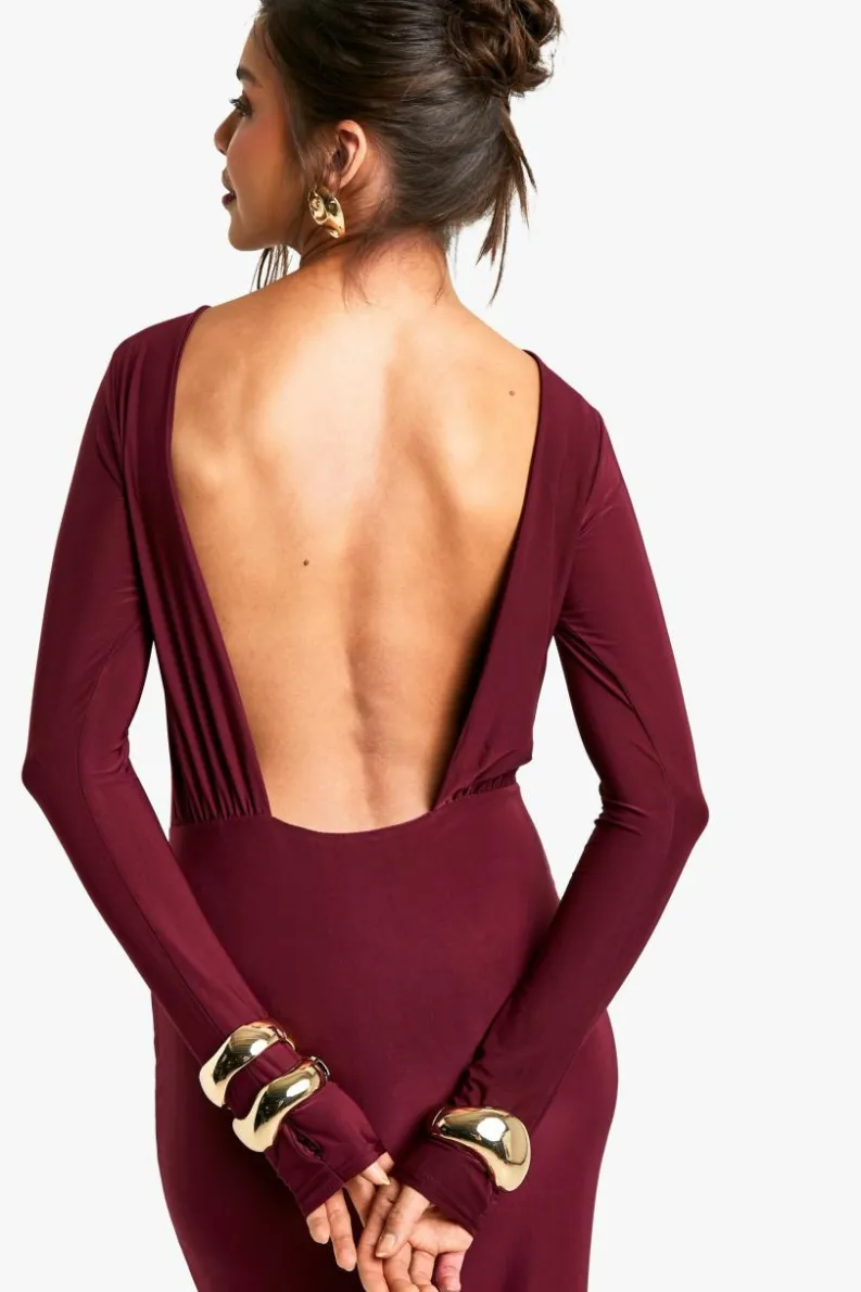 Maxi Dresses*boohoo Slinky Open Back Maxi Dress burgundy