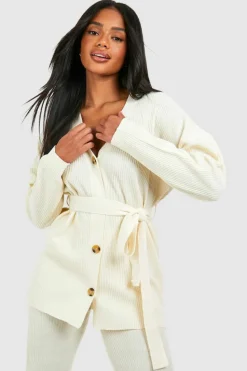 Knitted Co-Ords*boohoo Slouchy Belted Cardigan And Wide Leg Knit Set ecru