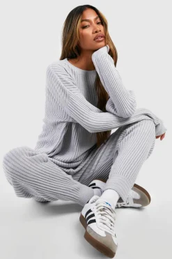 Knitted Co-Ords|Joggers*boohoo Slouchy Rib Knitted Tracksuit grey