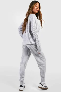 Knitted Co-Ords|Joggers*boohoo Slouchy Rib Knitted Tracksuit grey