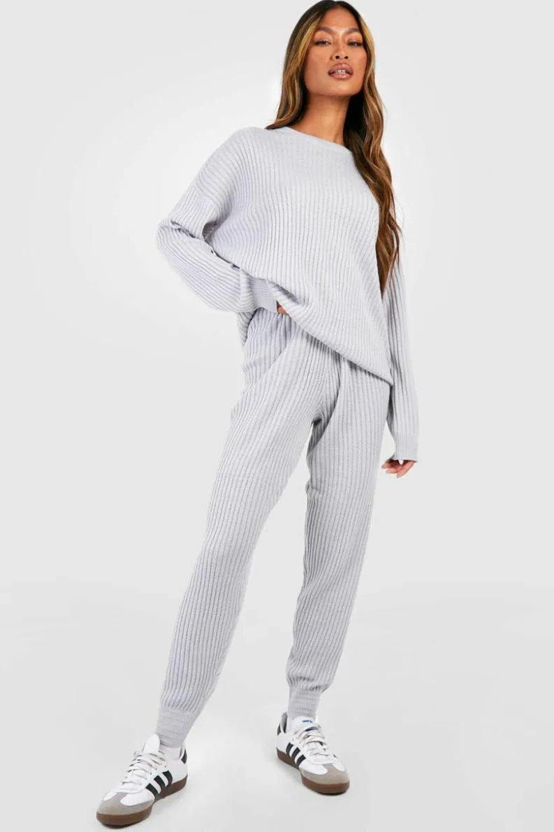 Knitted Co-Ords|Joggers*boohoo Slouchy Rib Knitted Tracksuit grey