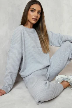Knitted Co-Ords|Joggers*boohoo Slouchy Rib Knitted Tracksuit grey